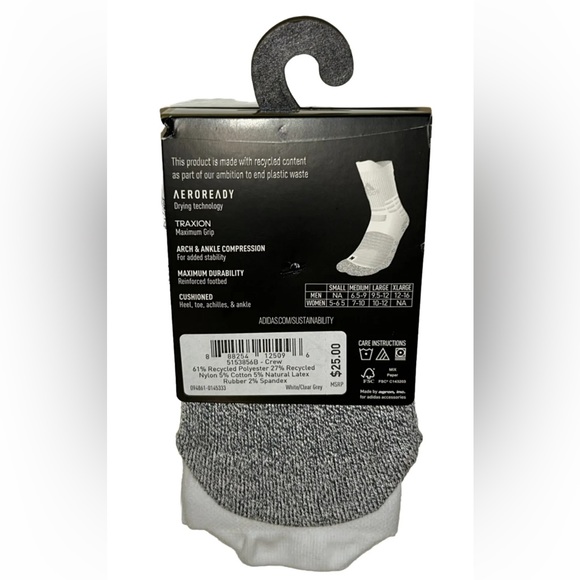 Adidas 5 Star Traxion Crew Socks 1 Pair Men 6.5-9 W 7-10 White w Gray Logo $25 - Picture 5 of 11